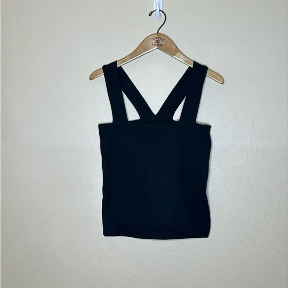 Lily & Lottie Womens Size Large Mid Length Tank Black Square Neckline V Back - Picture 2 of 6
